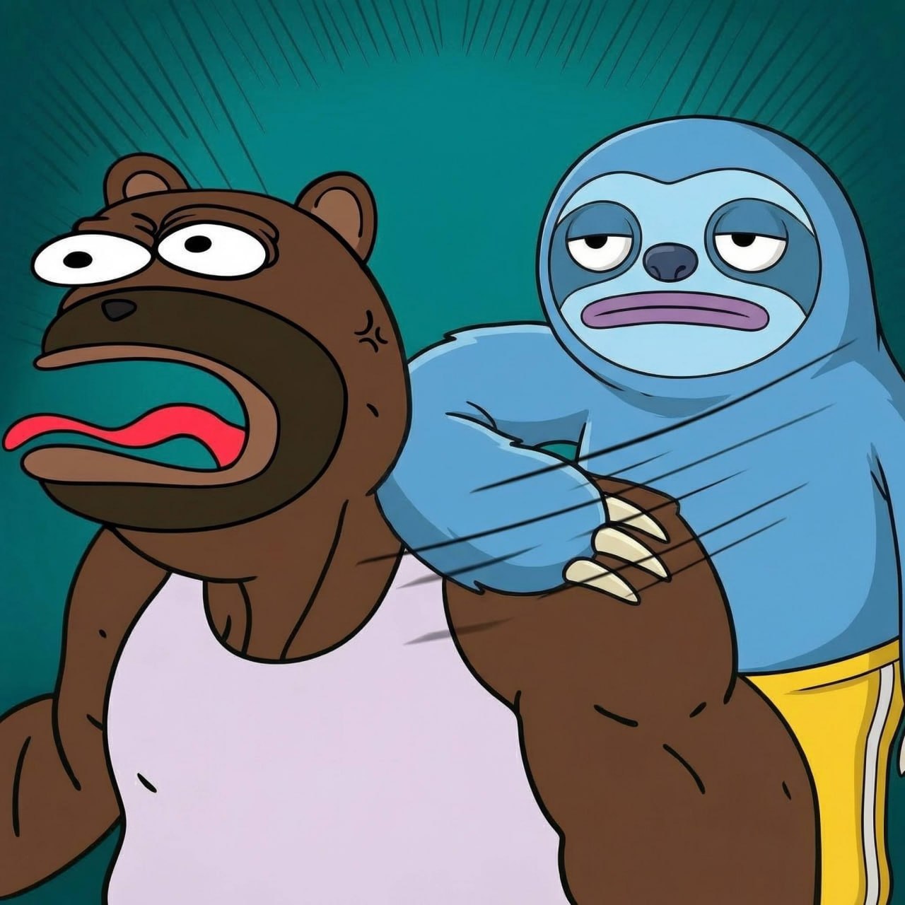 NYXOR holding a bear in a headlock